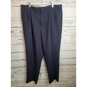 Farah Platinum Pleated Dress Pants Navy Blue Straight Leg Career Mens Size 42x32